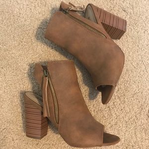 JustFab Balinda Open Toed Booties/Wedges